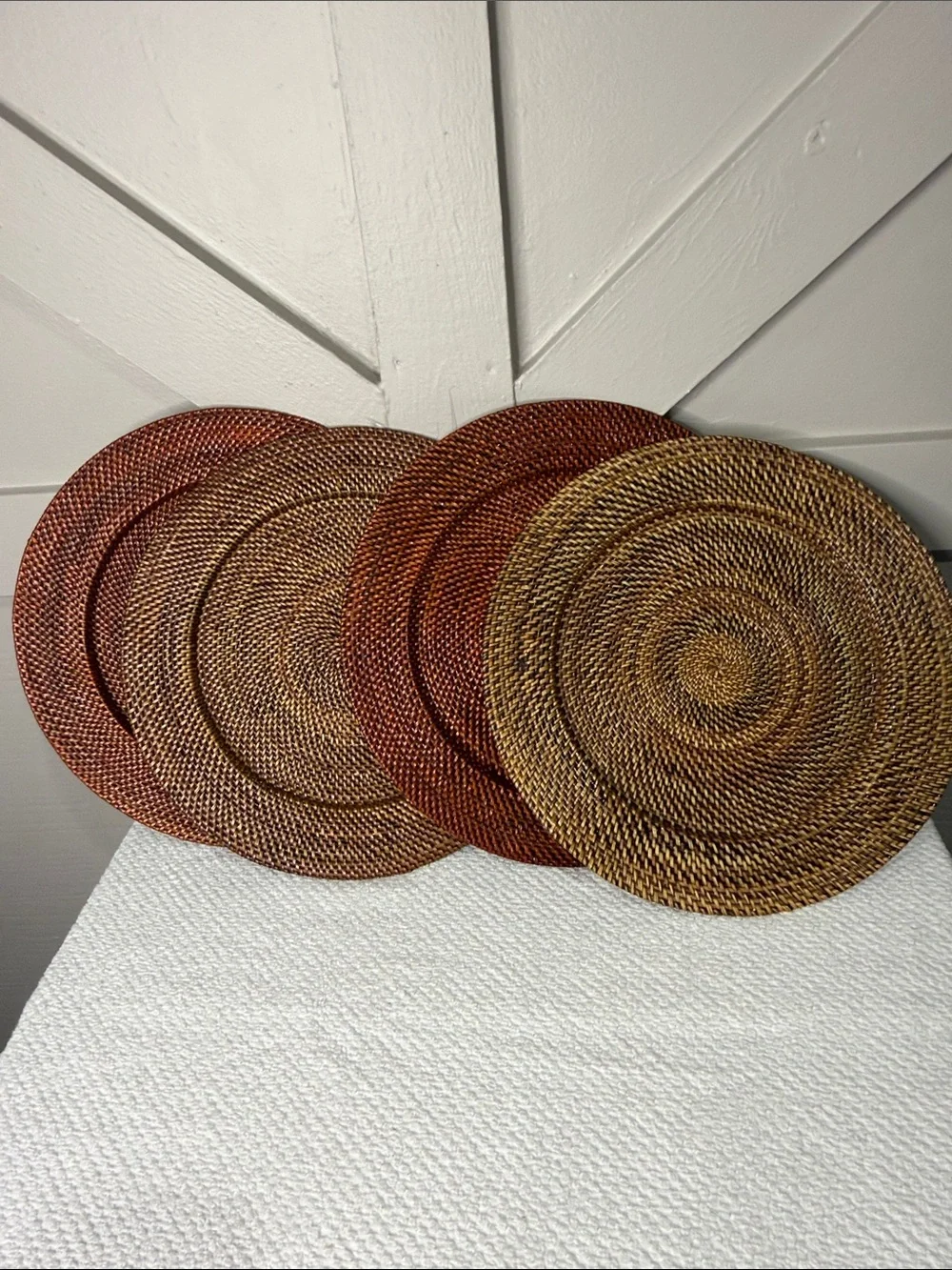 Williams Sonoma Nito Handwoven Charger Plates Set of 4 Caramel Brown 13